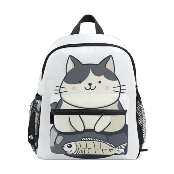 FORMRS School Backpack with Front Zippered Pocket 12" Student Travel Daypack, Black Cute Cat