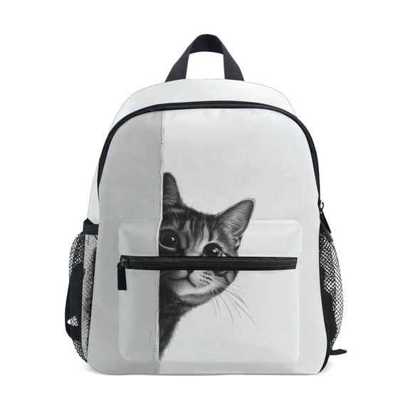 FORMRS School Backpack with Front Zippered Pocket 12" Student Travel Daypack, Black Cute Cat