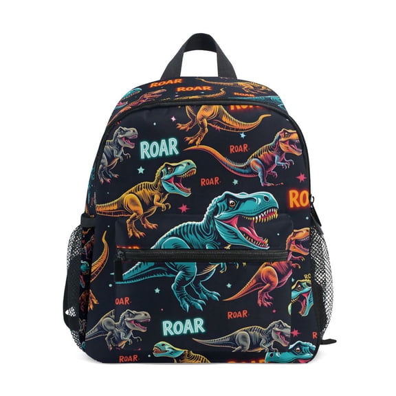 FORMRS School Backpack with Front Zippered Pocket 12" Student Travel Daypack, Black Dinosaurs Pattern