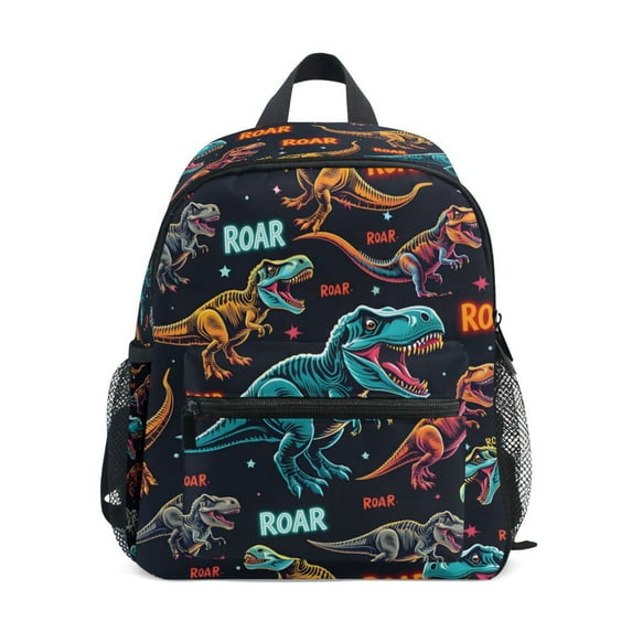 FORMRS School Backpack with Front Zippered Pocket 12" Student Travel Daypack, Black Dinosaurs Pattern
