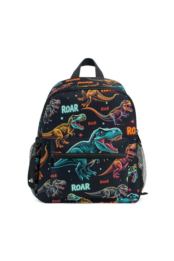 School Backpack with Front Zippered Pocket 12" Student Travel Daypack, Black Dinosaurs Pattern