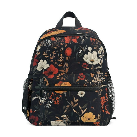 FORMRS School Backpack with Front Zippered Pocket 12" Student Travel Daypack, Black Floral Pattern