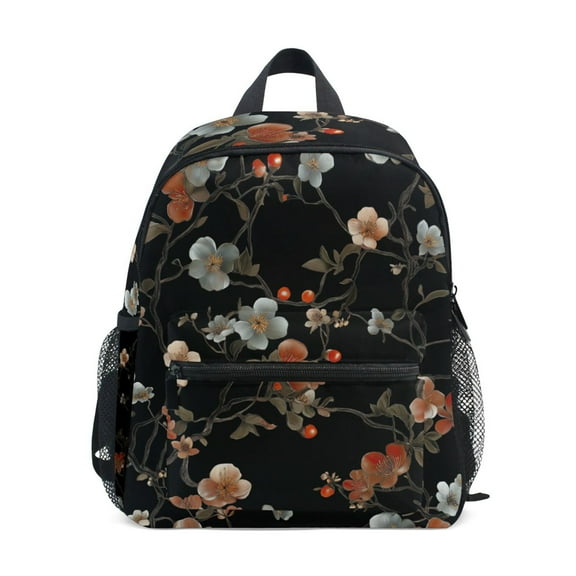 FORMRS School Backpack with Front Zippered Pocket 12" Student Travel Daypack, Black Flowers
