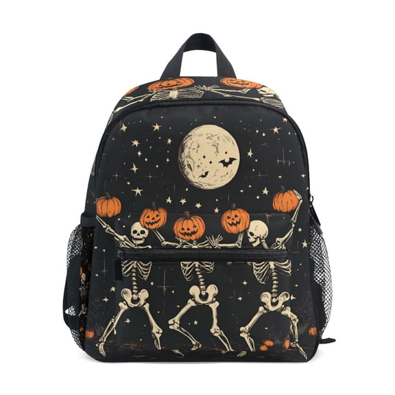 FORMRS School Backpack with Front Zippered Pocket 12" Elementary Student Travel Daypack, Black Halloween Dancing Skeleton