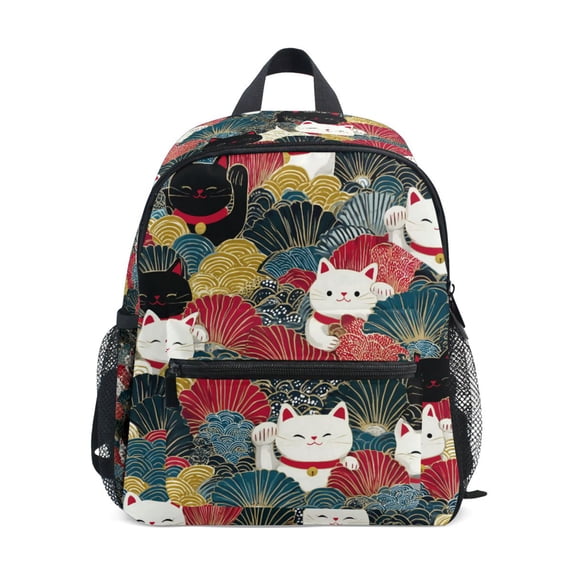 FORMRS School Backpack with Front Zippered Pocket 12" Student Travel Daypack, Black Lucky Cat