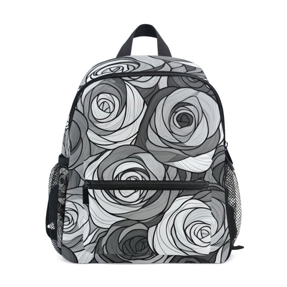 FORMRS School Backpack with Front Zippered Pocket 12" Student Travel Daypack, Black Roses