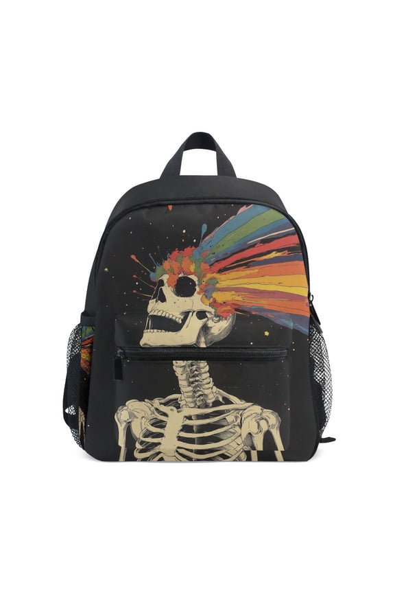 School Backpack with Front Zippered Pocket 12" Student Travel Daypack, Black Skeleton