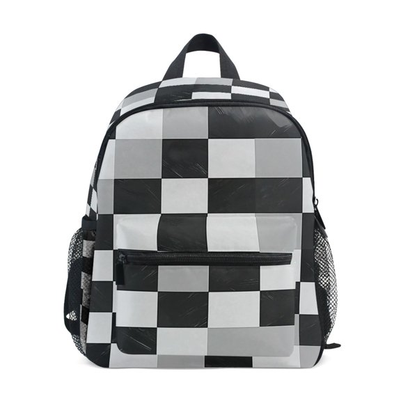 FORMRS School Backpack with Front Zippered Pocket 12" Student Travel Daypack, Black and Gray Plaid Pattern