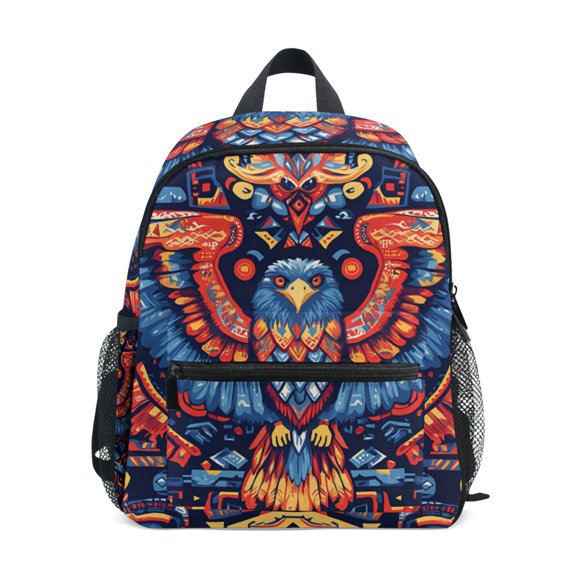 FORMRS School Backpack with Front Zippered Pocket 12" Student Travel Daypack, Blue Abstract Eagle