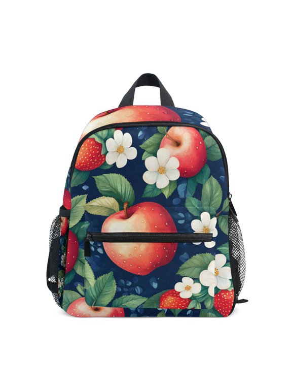 Kids School Backpack with Front Zippered Pocket 12" Student Travel Daypack, Blue Apple Pattern