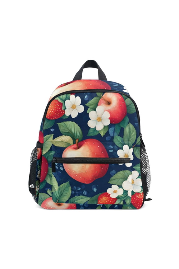 School Backpack with Front Zippered Pocket 12" Student Travel Daypack, Blue Apple Pattern