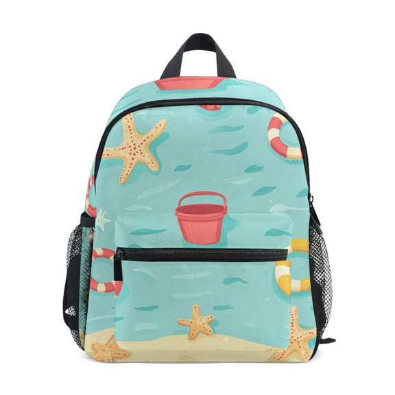 FORMRS School Backpack with Front Zippered Pocket 12" Student Travel Daypack, Blue Beach Pattern