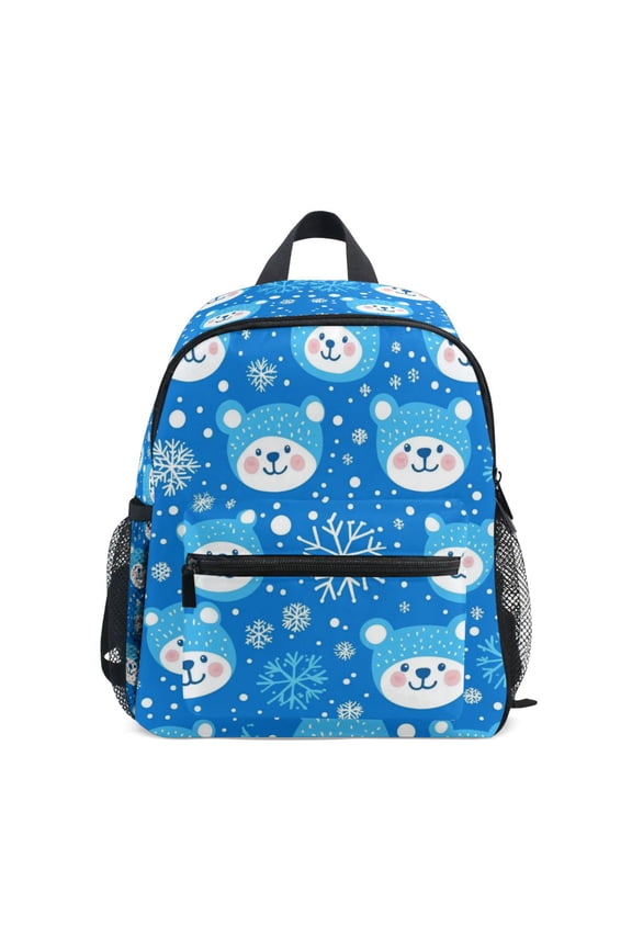School Backpack with Front Zippered Pocket 12" Elementary Student Travel Daypack, Blue Bears