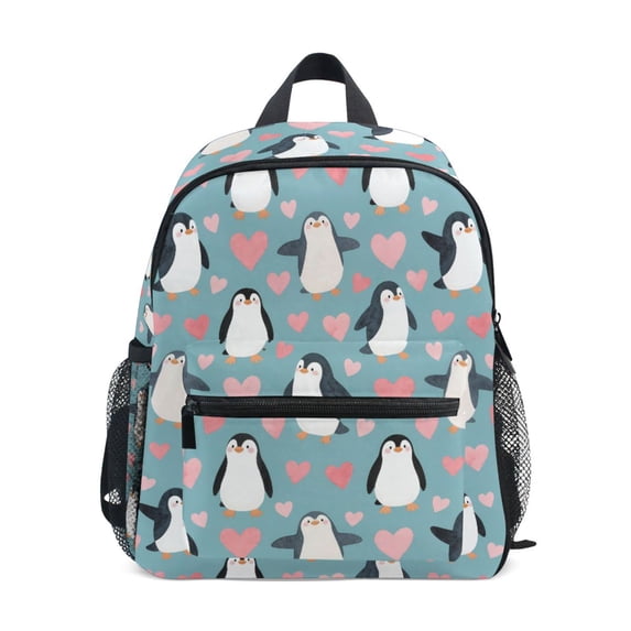 FORMRS Kids School Backpack with Front Zippered Pocket 12" Student Travel Daypack, Blue Cartoon Penguins Pattern