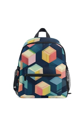 Kids School Backpack with Front Zippered Pocket 12" Student Travel Daypack, Blue Cubes