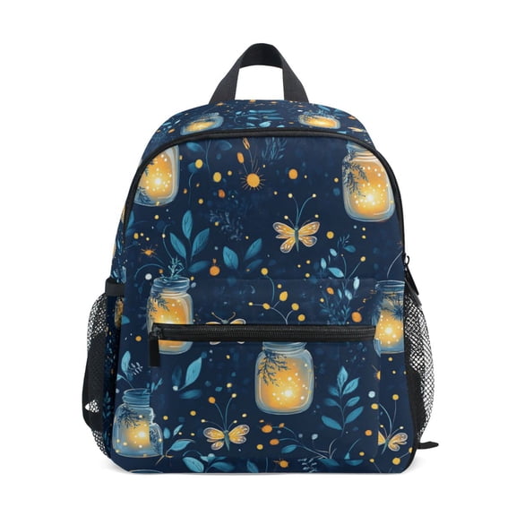 FORMRS School Backpack with Front Zippered Pocket 12" Elementary Student Travel Daypack, Blue Fireflies Pattern