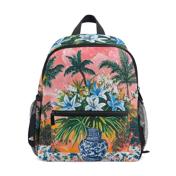 FORMRS School Backpack with Front Zippered Pocket 12" Student Travel Daypack, Blue Flowers