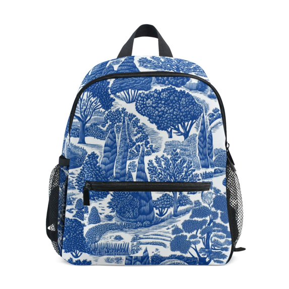 FORMRS School Backpack with Front Zippered Pocket 12" Student Travel Daypack, Blue Garden Pattern