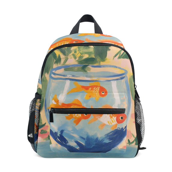 FORMRS School Backpack with Front Zippered Pocket 12" Student Travel Daypack, Blue Goldfish Bowl