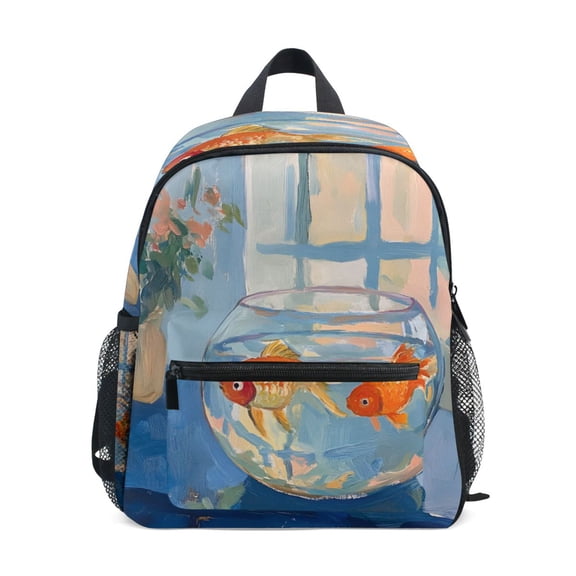 FORMRS School Backpack with Front Zippered Pocket 12" Student Travel Daypack, Blue Goldfish