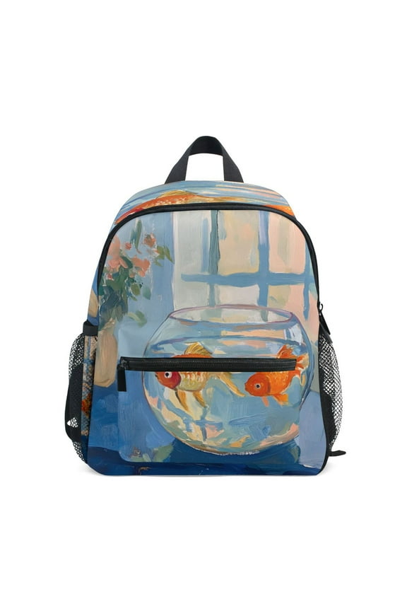 School Backpack with Front Zippered Pocket 12" Student Travel Daypack, Blue Goldfish