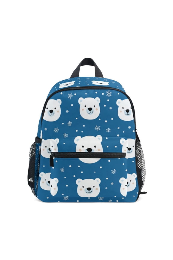 School Backpack with Front Zippered Pocket 12" Elementary Student Travel Daypack, Blue Polar Bear