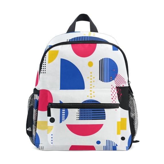 FORMRS Kids School Backpack with Front Zippered Pocket 12" Student Travel Daypack, Blue Retro Shapes