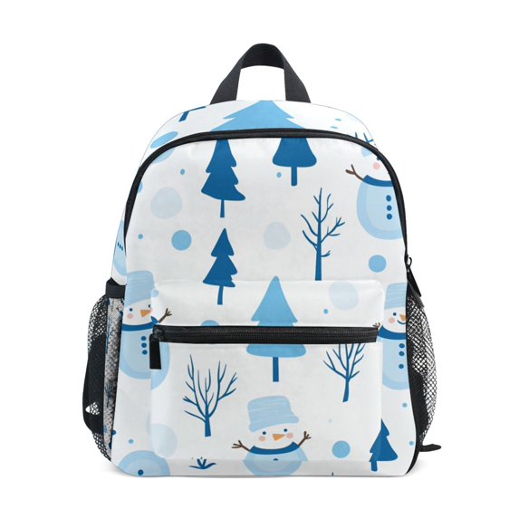 FORMRS School Backpack with Front Zippered Pocket 12" Student Travel Daypack, Blue Simple Cartoon Snowmen