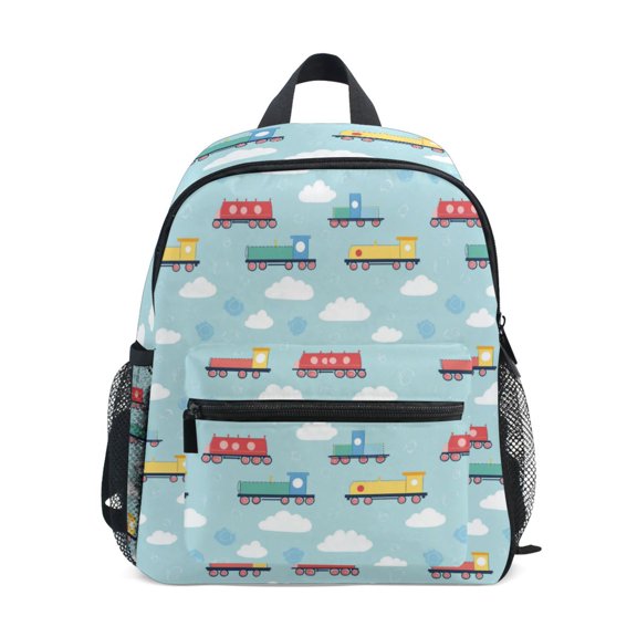 FORMRS School Backpack with Front Zippered Pocket 12" Student Travel Daypack, Blue Trains Pattern