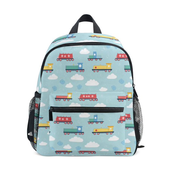 FORMRS School Backpack with Front Zippered Pocket 12" Student Travel Daypack, Blue Trains Pattern