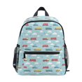 thumbnail image 1 of FORMRS Kids School Backpack with Front Zippered Pocket 12" Student Travel Daypack, Blue Trains Pattern, 1 of 6