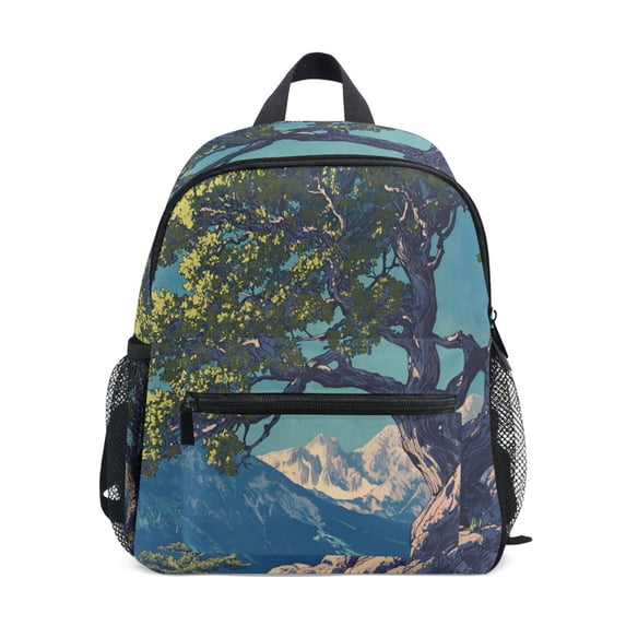 FORMRS Kids School Backpack with Front Zippered Pocket 12" Student Travel Daypack, Blue Tree