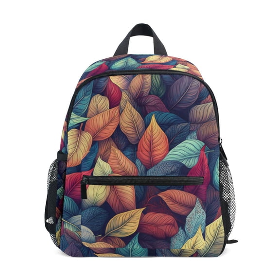 FORMRS School Backpack with Front Zippered Pocket 12" Student Travel Daypack, Blue Vibrant Leaves Pattern