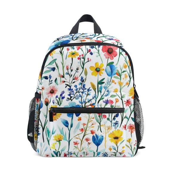 FORMRS School Backpack with Front Zippered Pocket 12" Student Travel Daypack, Blue Wildflower Pattern