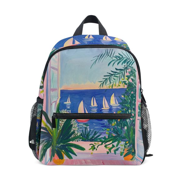 FORMRS School Backpack with Front Zippered Pocket 12" Student Travel Daypack, Boat Seaside