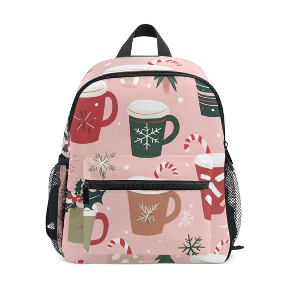 FORMRS School Backpack with Front Zippered Pocket 12" Elementary Student Travel Daypack, Brown Christmas Cups