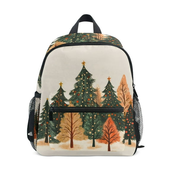 FORMRS School Backpack with Front Zippered Pocket 12" Student Travel Daypack, Brown Christmas Trees