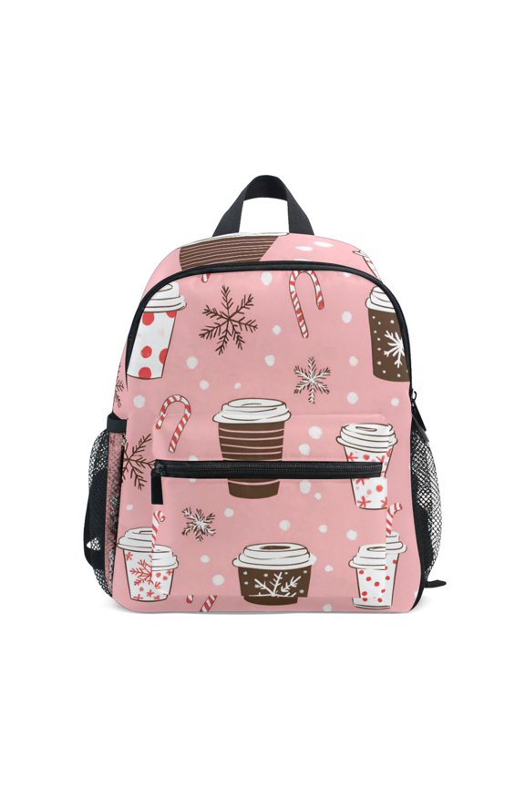 School Backpack with Front Zippered Pocket 12" Student Travel Daypack, Brown Hand Drawn Cups
