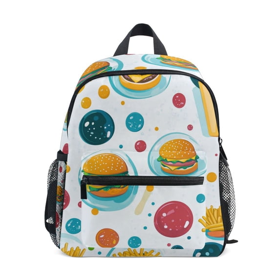 FORMRS School Backpack with Front Zippered Pocket 12" Student Travel Daypack, Bubbles Hamburger