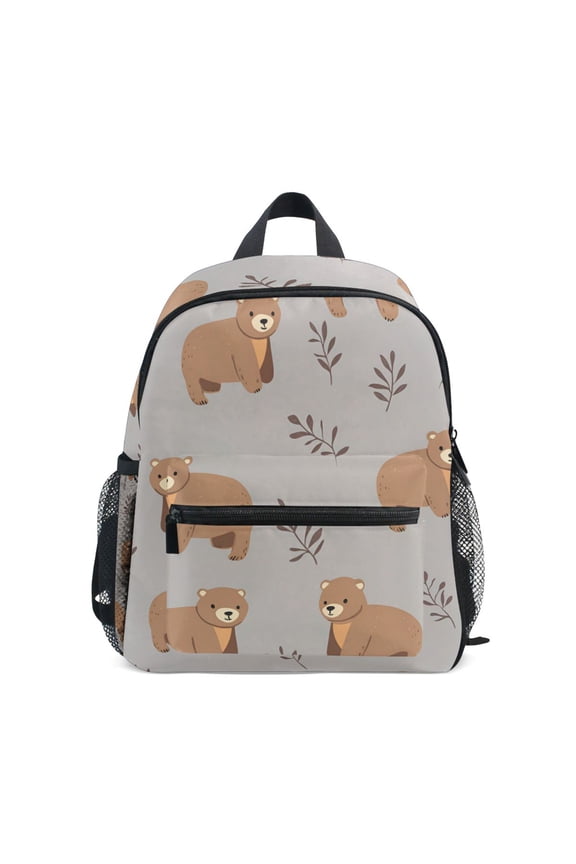 Kids School Backpack with Front Zippered Pocket 12" Student Travel Daypack, Cartoon Bear