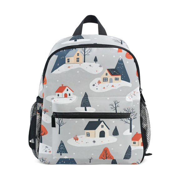 FORMRS School Backpack with Front Zippered Pocket 12" Student Travel Daypack, Cartoon Blue Houses