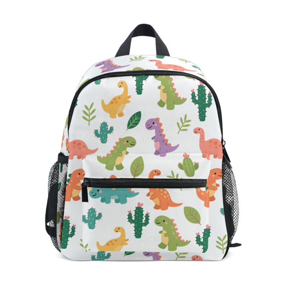 FORMRS Kids School Backpack with Front Zippered Pocket 12" Student Travel Daypack, Cartoon Dinosaur Pattern