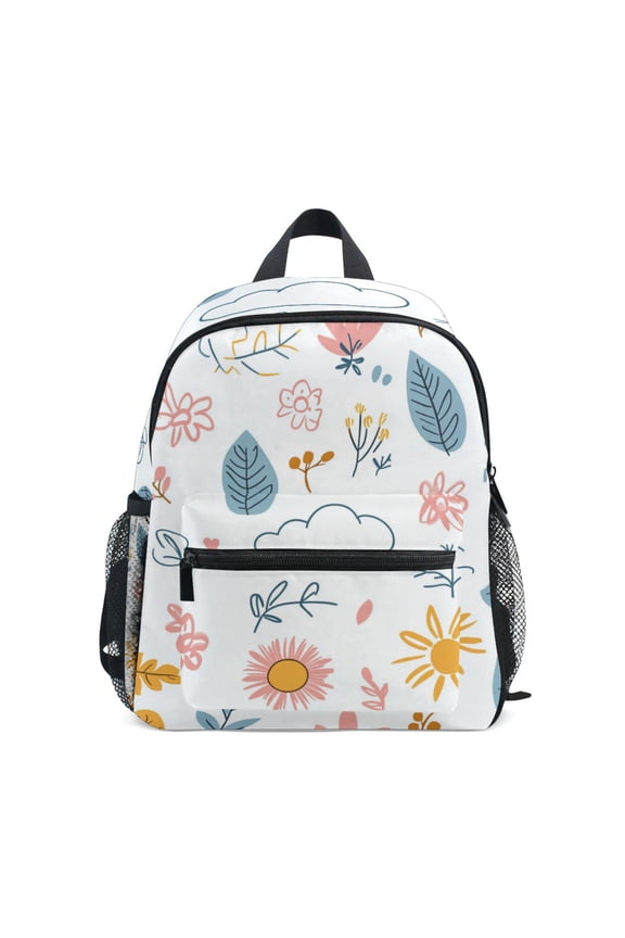 School Backpack with Front Zippered Pocket 12" Elementary Student Travel Daypack, Cartoon Doodles