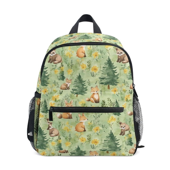 FORMRS Kids School Backpack with Front Zippered Pocket 12" Student Travel Daypack, Cartoon Forest Animals