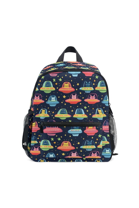 Kids School Backpack with Front Zippered Pocket 12" Student Travel Daypack, Cartoon Space Cat