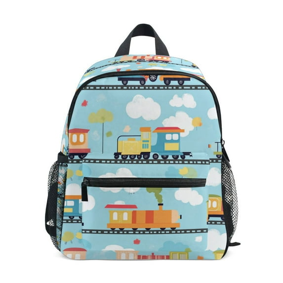 FORMRS School Backpack with Front Zippered Pocket 12" Elementary Student Travel Daypack, Cartoon Train Pattern