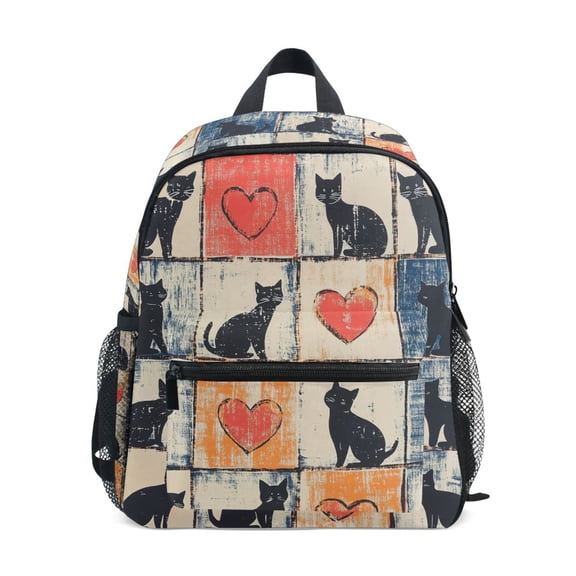 FORMRS School Backpack with Front Zippered Pocket 12" Student Travel Daypack, Cats and Hearts