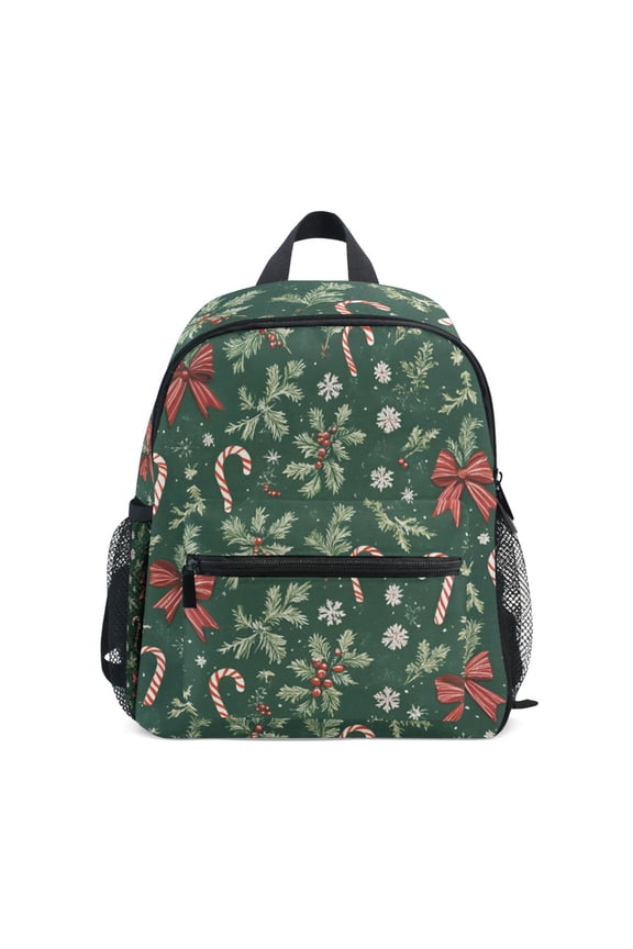 School Backpack with Front Zippered Pocket 12" Student Travel Daypack, Christmas Candy Cane