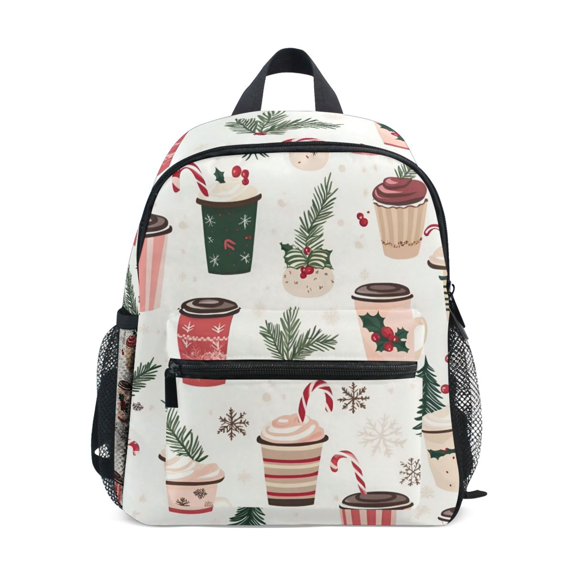 FORMRS School Backpack with Front Zippered Pocket 12" Elementary Student Travel Daypack, Christmas Cups