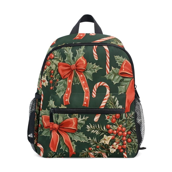 FORMRS School Backpack with Front Zippered Pocket 12" Student Travel Daypack, Christmas Holly Bows